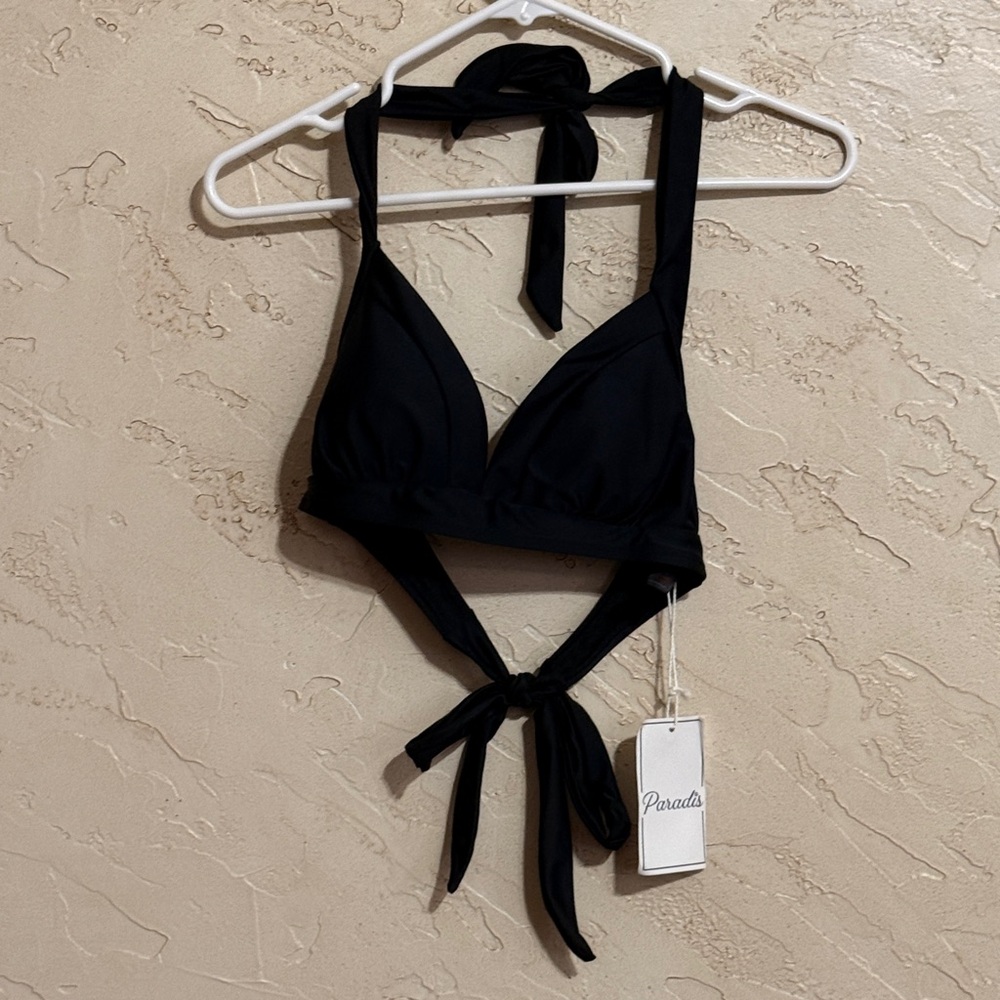 Paradis Black Halter Bikini Top Swimwear size 10 NWT